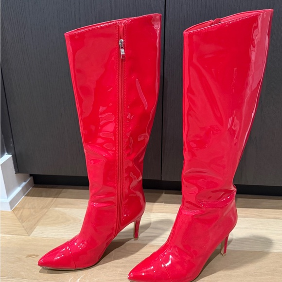 Red Patent Leather Knee-High Boots - Picture 4 of 6